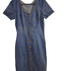 Rampage Blue Denim Button-Front Maxi Dress